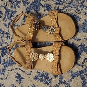 Vionic Farra sz 8 cork tan and gold sandals